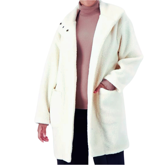 Encore by Idina Menzel Soho Sherpa Coat in Oyster NEW Size XL - Picture 1 of 2